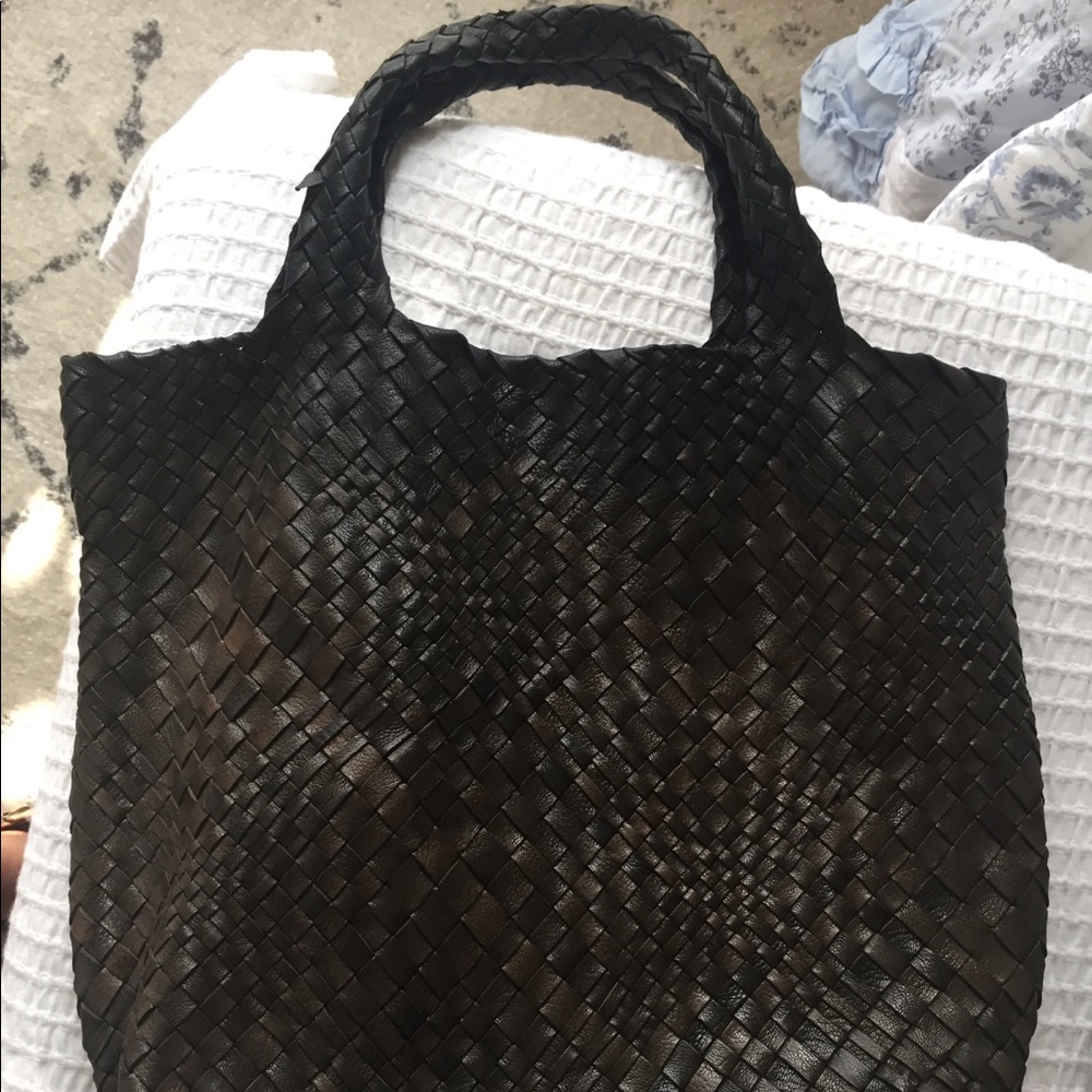 Leather weave shoulder bag tote Italy